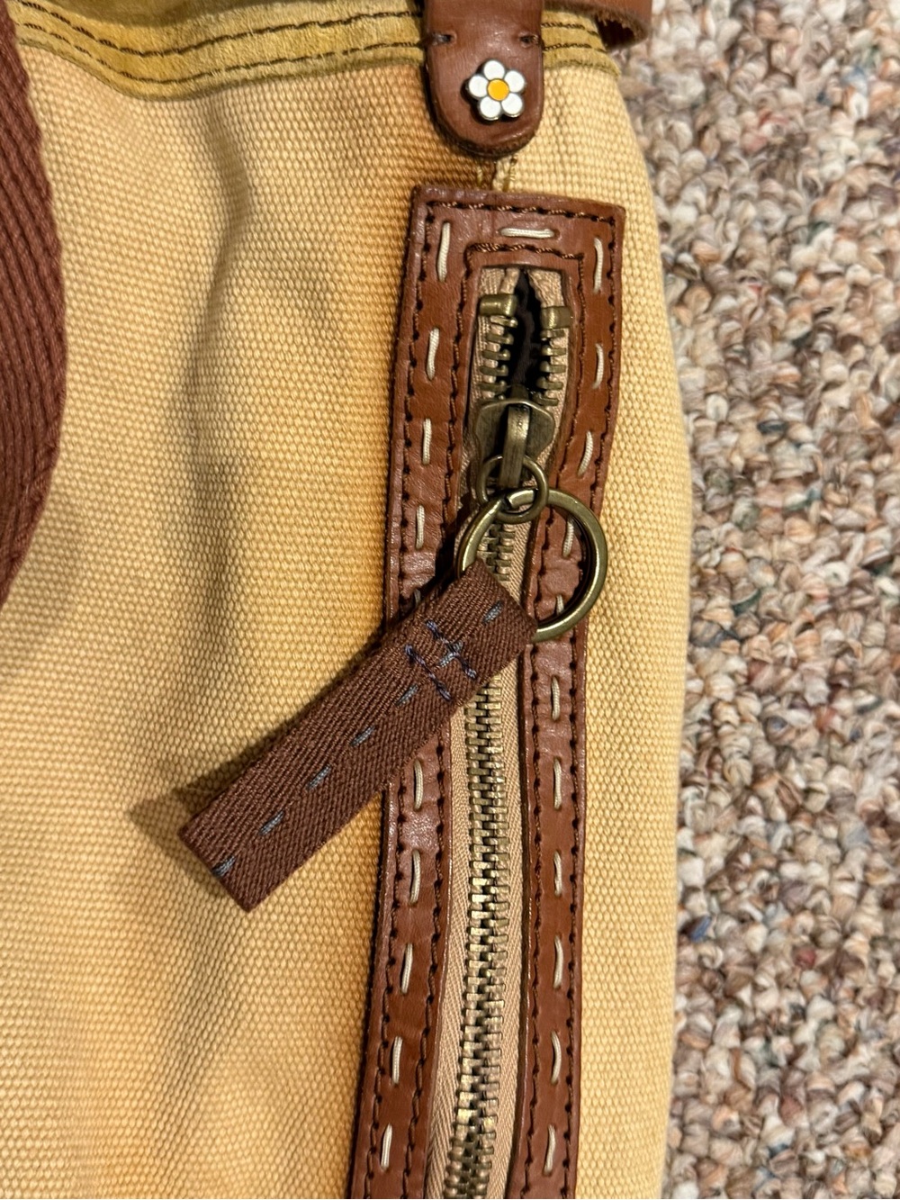 Lucky Brand Canvas Drawstring Bucket Bag in Mustard and Rust for Women - Picture 7 of 7